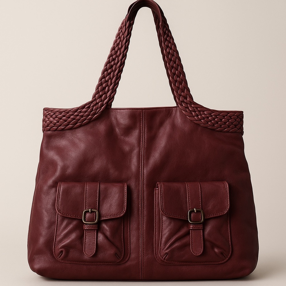 Hobo International Bodega Bay Burgundy Large Braided Tote Bag